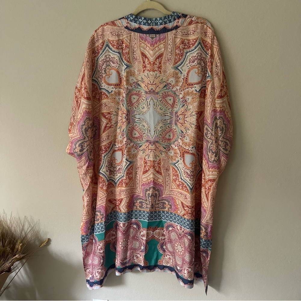Chico's Medallion-Print Boho 100% Silk Ruana Wrap Beach Cover Up Tassel Tie S/M - Picture 14 of 14